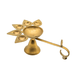 Brass Panch Aarti Diya – Traditional Five-Wick Oil Lamp for Puja