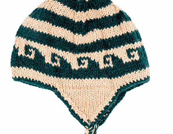 Woollen Hat – Cream & Green Earflap
