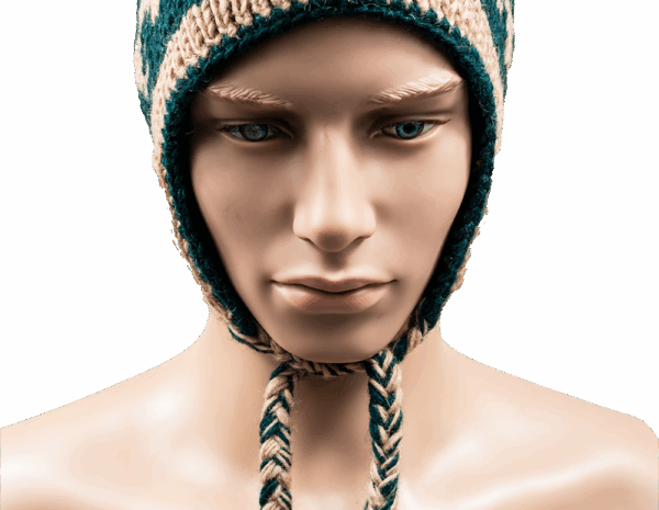 Woollen Hat – Cream & Green Earflap Woollen Hat – Cream & Green Earflap